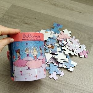 Mudpuppy Ballerinas 63 Piece Puzzle. Set In Cylinder Covered Bucket Storage